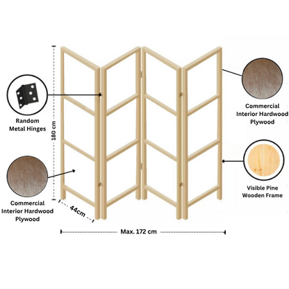 Partition Room Divider - 4-Panel Double-Sided Interior Hardwood Plywood Folding Screen Room Divider with Sealed Wooden Frames with Floor Protectors