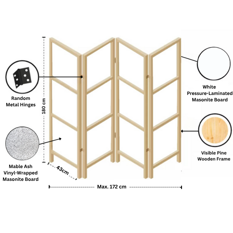 Partition Room Divider - 4-Panel Dual-Faced Folding Screen Room Divider