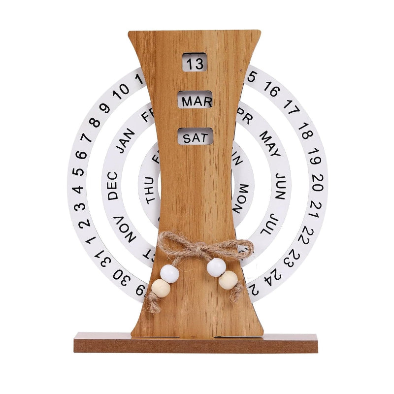Ferris Wheel-Shaped Manual Rotating Wooden Disc Perpetual Calendar