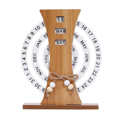 Ferris Wheel-Shaped Manual Rotating Wooden Disc Perpetual Calendar