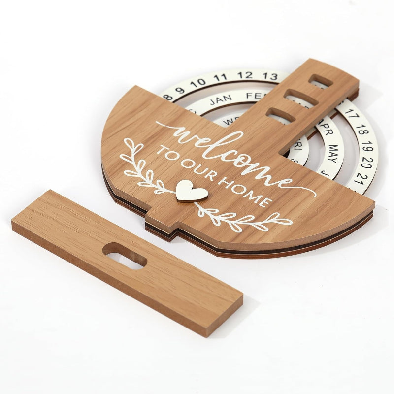 Shovel-Shaped Manual Rotating Wooden Disc Perpetual Calendar