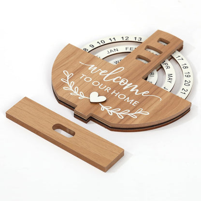 Shovel-Shaped Manual Rotating Wooden Disc Perpetual Calendar