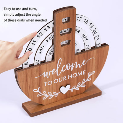 Shovel-Shaped Manual Rotating Wooden Disc Perpetual Calendar