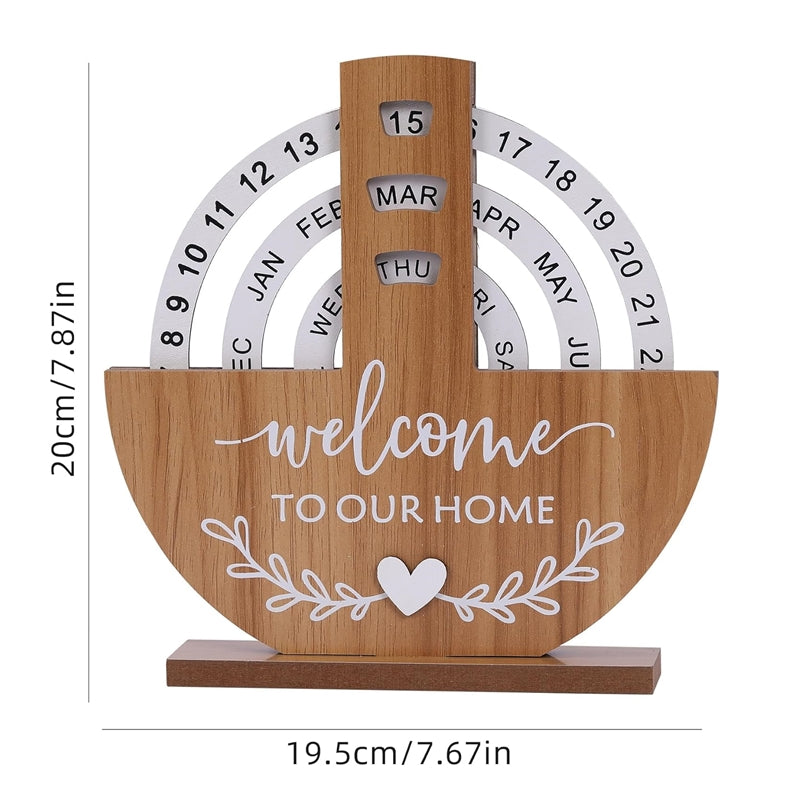 Shovel-Shaped Manual Rotating Wooden Disc Perpetual Calendar