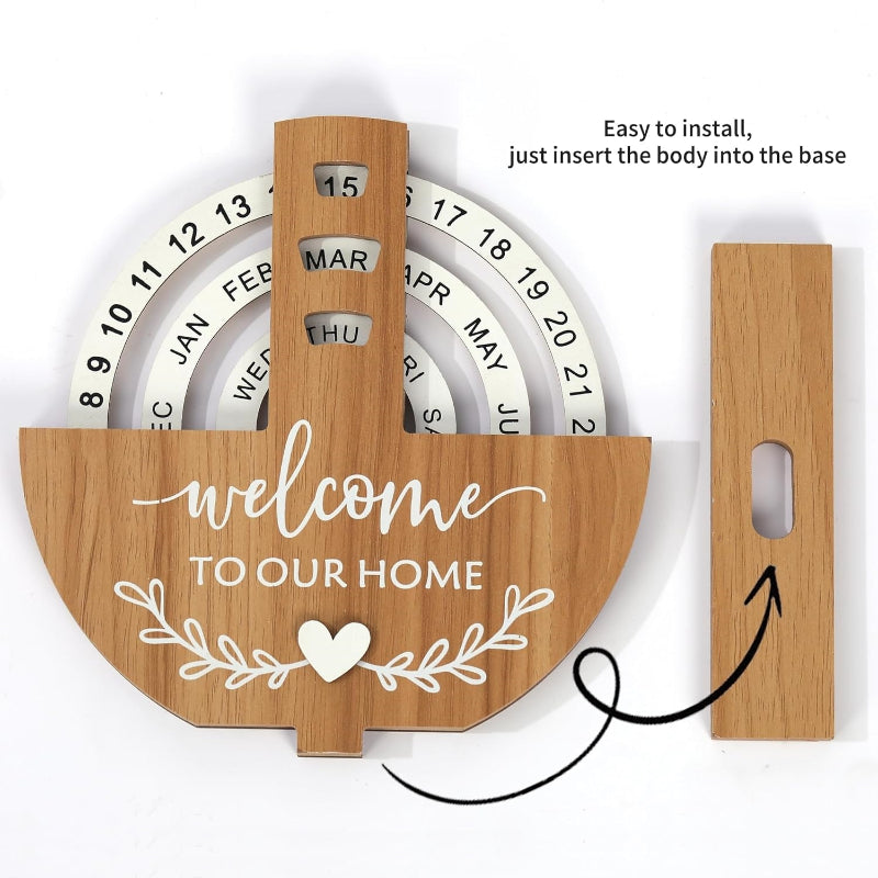 Shovel-Shaped Manual Rotating Wooden Disc Perpetual Calendar