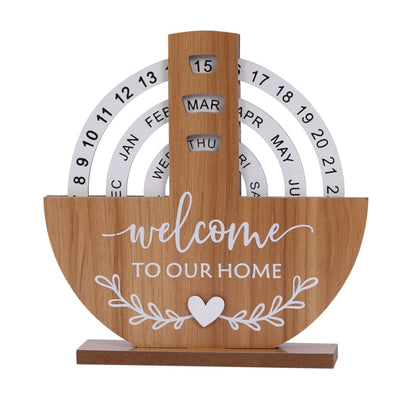 Shovel-Shaped Manual Rotating Wooden Disc Perpetual Calendar