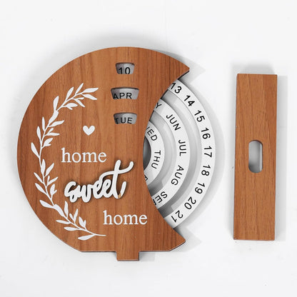 Moon-Shaped Manual Rotating Wooden Disc Perpetual Calendar