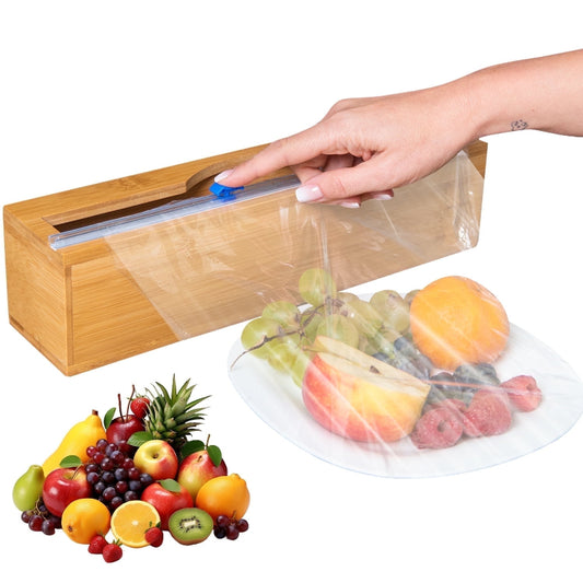 Bamboo Plastic Cling Wrap Dispenser with Cutter
