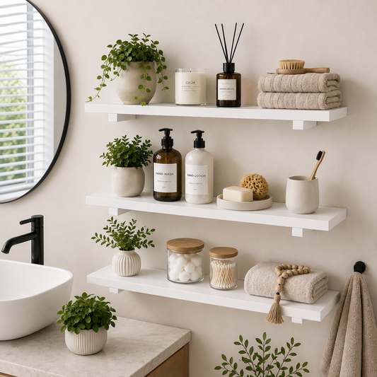 Set of 3 White Minimalist Display Wall Décor Shelves - (600 x 150 x 18 mm)