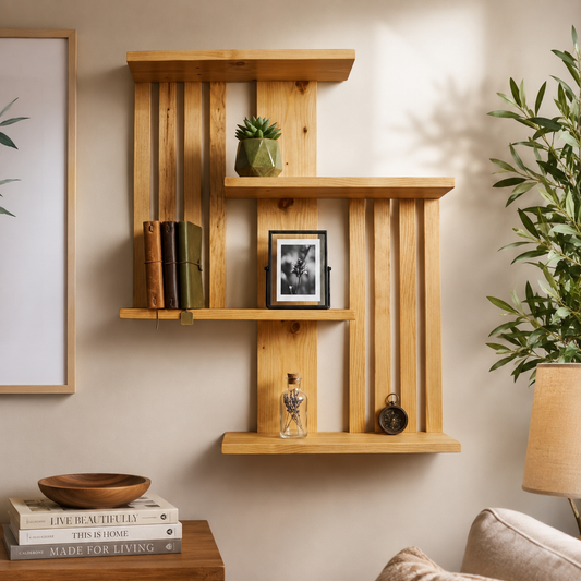 Multi-Tier Wall Mounted Wooden Modern Floating Wall Shelf for Plants, Books, Photo Frames and Home Décor