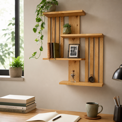 Multi-Tier Wall Mounted Wooden Modern Floating Wall Shelf for Plants, Books, Photo Frames and Home Décor