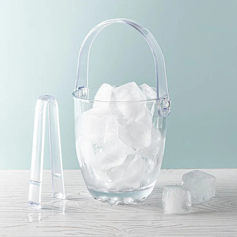 Clear Portable Glass Ice Bucket with Handle and Tong