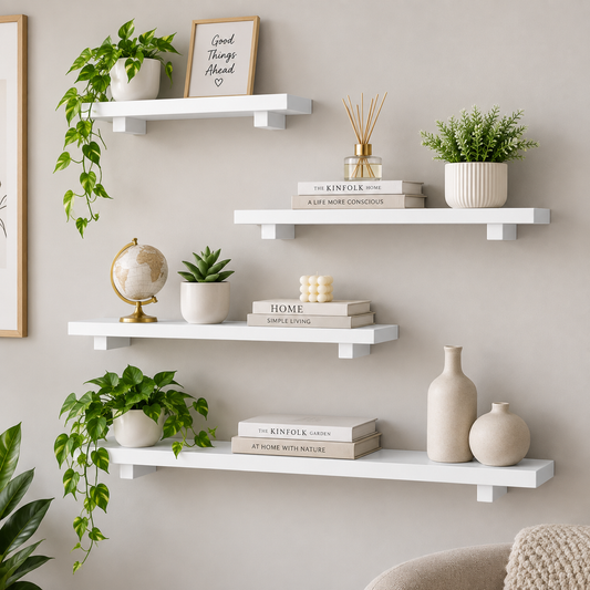 Set of 4 White Minimalist Display Wall Décor Shelves - (Mixed Size)