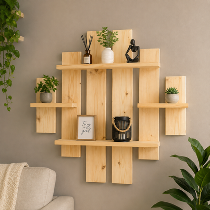 Multi-Tier Wall Mounted Wooden Modern Floating Wall Shelf for Plants, Books, Photo Frames and Home Décor