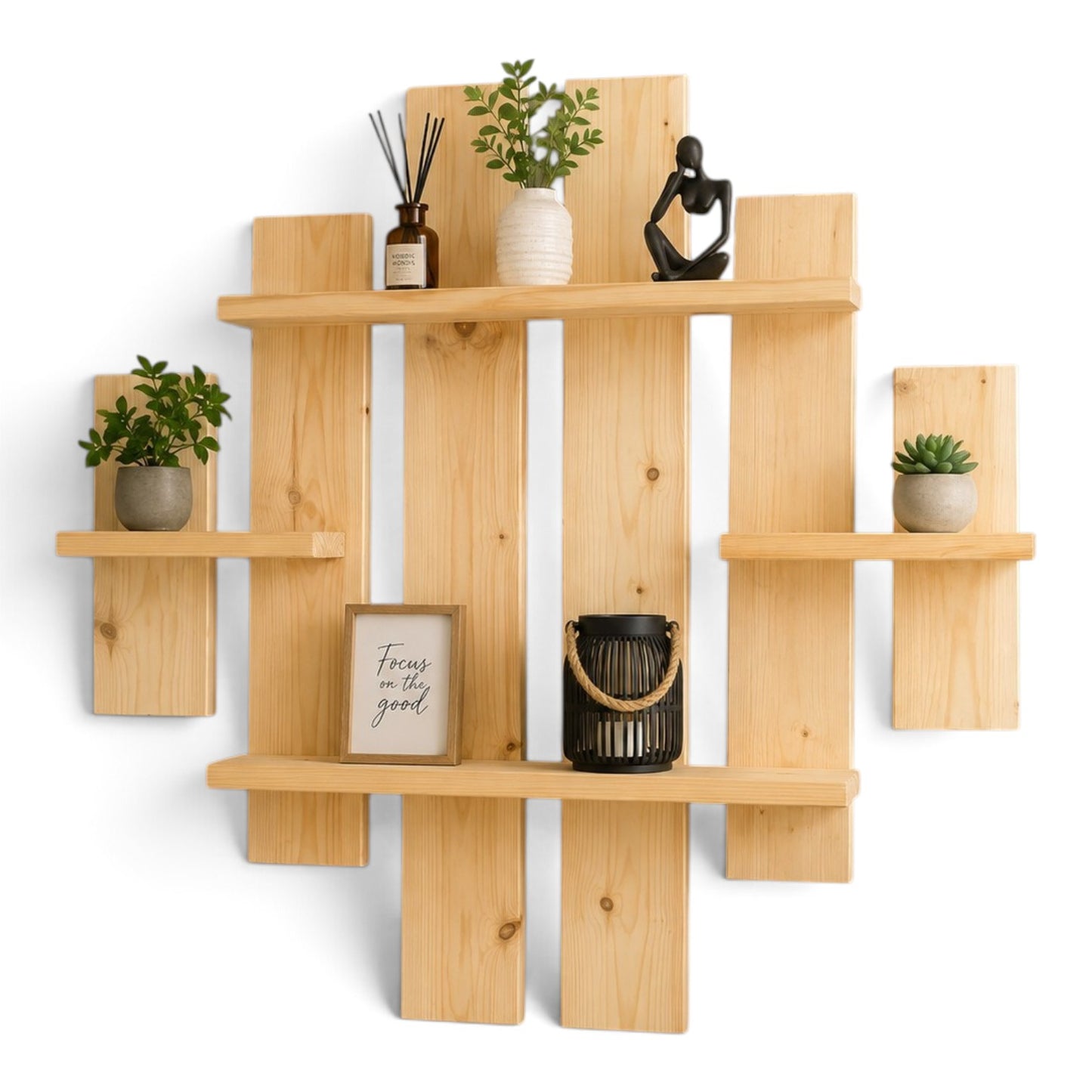 Multi-Tier Wall Mounted Wooden Modern Floating Wall Shelf for Plants, Books, Photo Frames and Home Décor