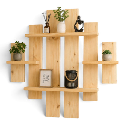 Multi-Tier Wall Mounted Wooden Modern Floating Wall Shelf for Plants, Books, Photo Frames and Home Décor