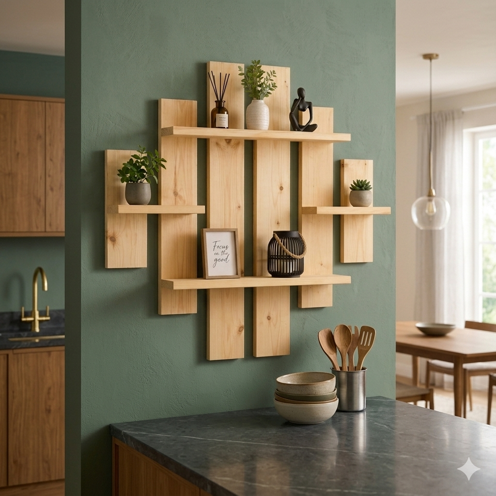 Multi-Tier Wall Mounted Wooden Modern Floating Wall Shelf for Plants, Books, Photo Frames and Home Décor