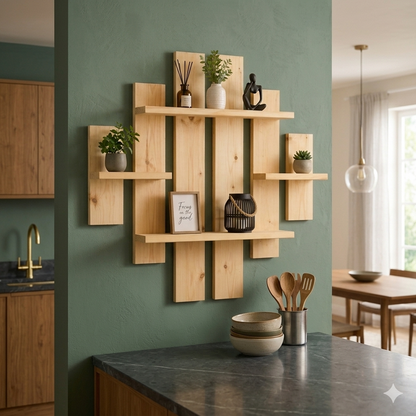 Multi-Tier Wall Mounted Wooden Modern Floating Wall Shelf for Plants, Books, Photo Frames and Home Décor