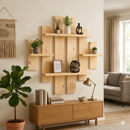 Multi-Tier Wall Mounted Wooden Modern Floating Wall Shelf for Plants, Books, Photo Frames and Home Décor