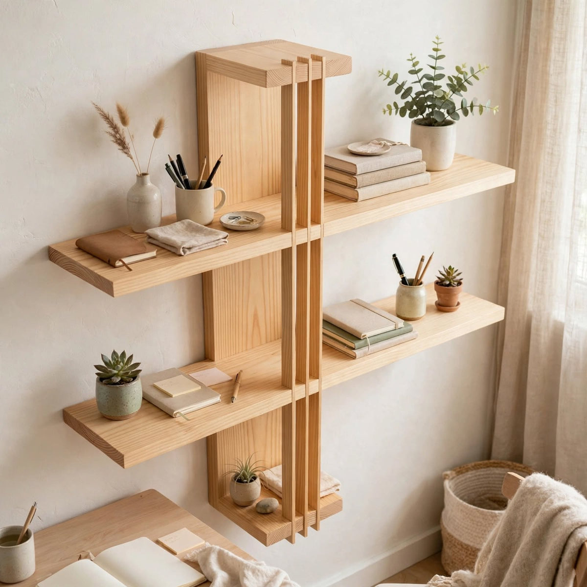 Multi-Tier Wall Mounted Wooden Modern Wall Shelf for Plants, Books, Photo Frames and Home Décor