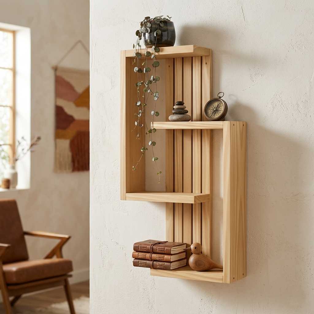 Multi-Tier Wall Mounted Wooden S-Shape Wall Shelf for Plants, Books, Photo Frames and Home Décor