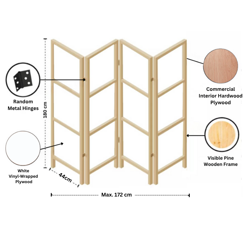 Partition Room Divider - 4-Panel Two-Faced Folding Screen Room Divider