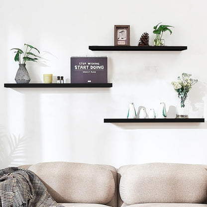 Set of 3 Display Wall Décor Floating Shelves with Hidden Metal - Black (600 x 140 x 20 mm)