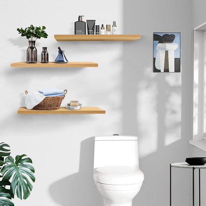 Set of 3 Display Wall Décor Floating Shelves with Hidden Metal - Natural Colour (600 x 140 x 20 mm)