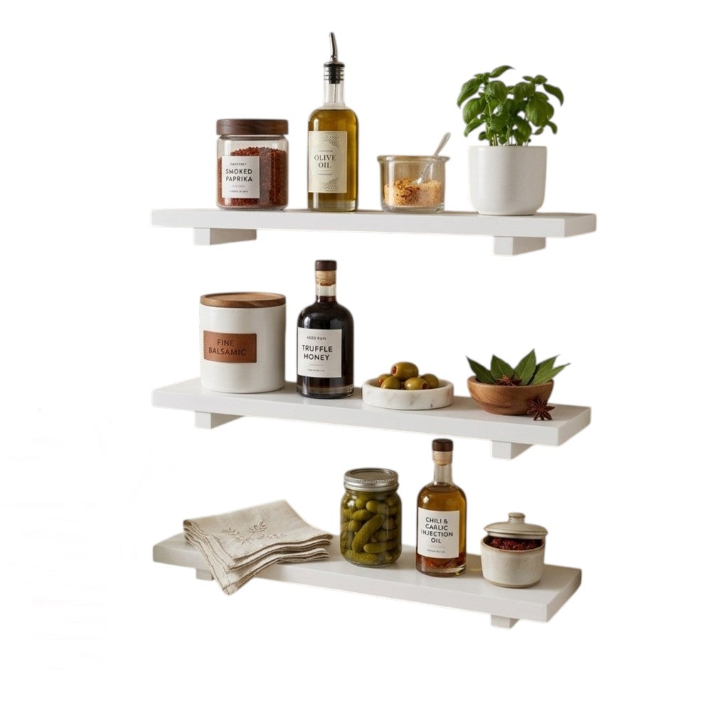 Set of 3 White Minimalist Display Wall Décor Shelves - (600 x 148mm x 18 mm)