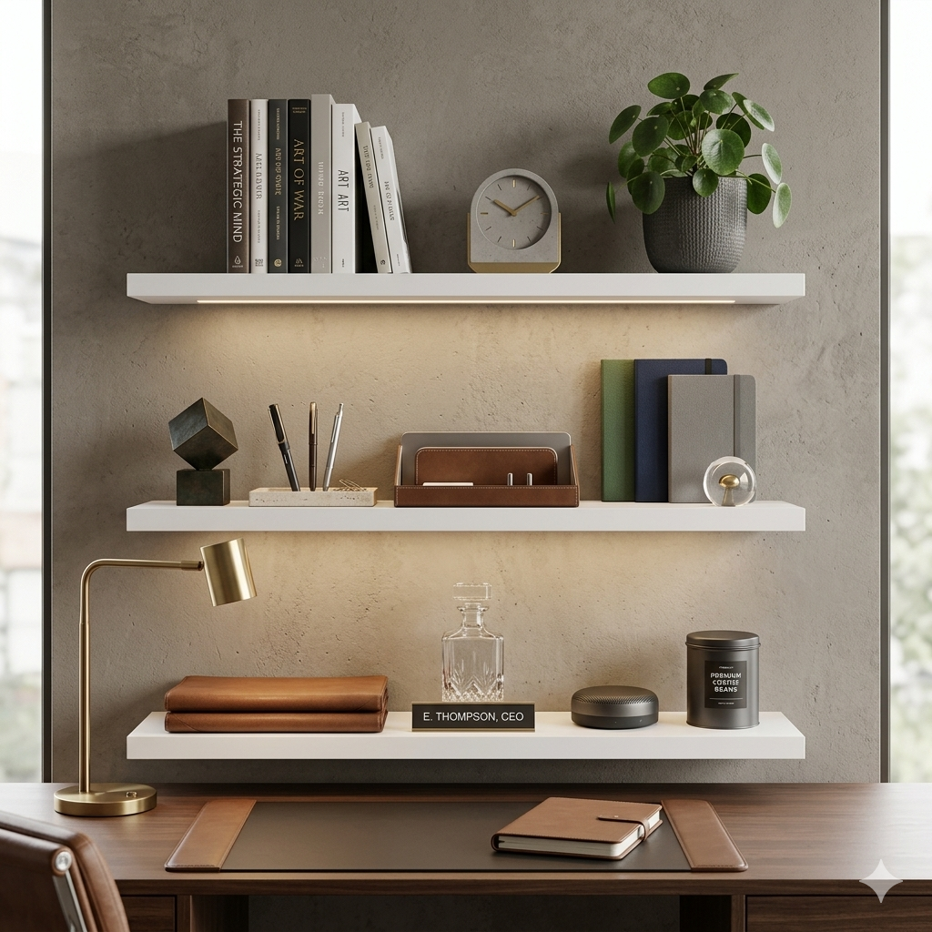 Set of 3 White Minimalist Display Wall Décor Shelves - (600 x 148mm x 18 mm)