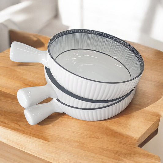 Set of 4 Ceramic Stylish Tableware Bowls with Handles - Elegant & Practical Serving Bowls