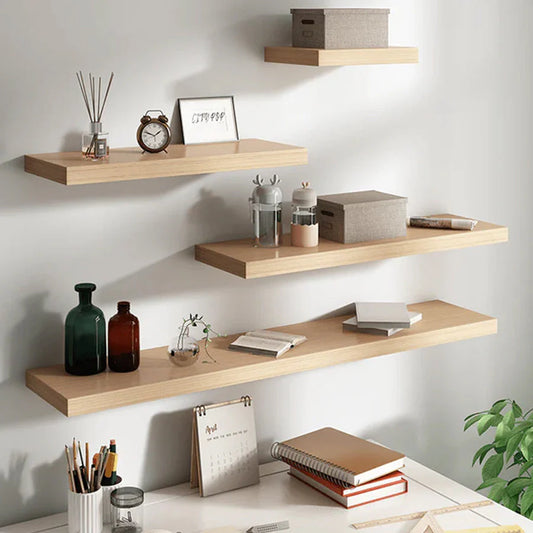 Set of 4 Display Wall Décor Floating Shelves with Hidden Metal - Natural Colour (Mixed Sizes)