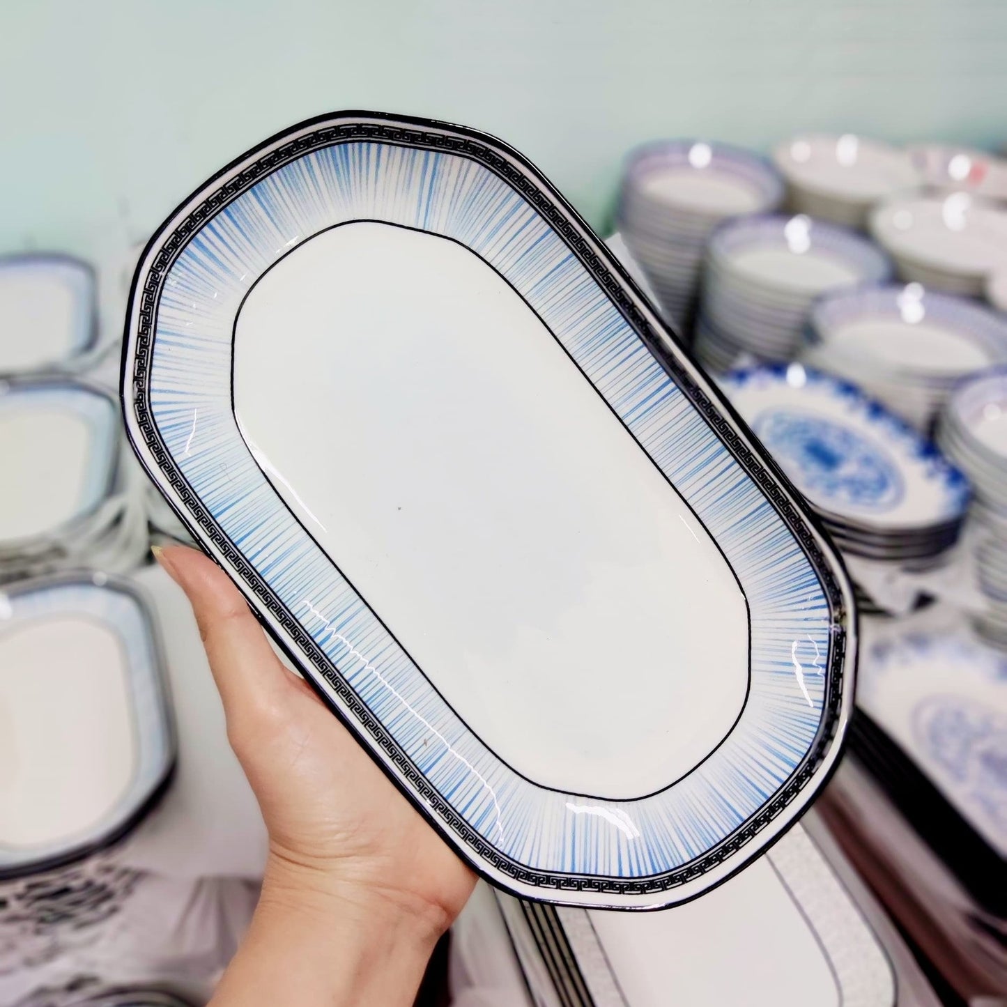 Set of 4 Japanese-Style Ceramic Oval Plates