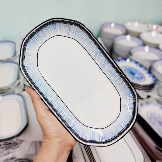 Set of 4 Japanese-Style Ceramic Oval Plates