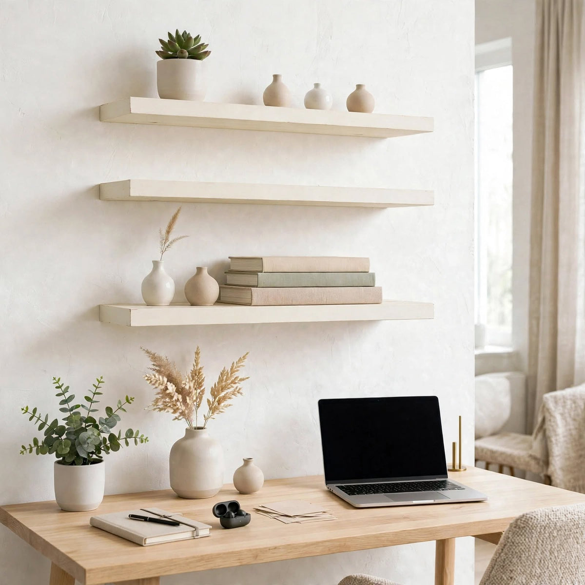 Set of 3 Display Wall Décor Floating Shelves - Antique White Finish (600 x 150 x 20 mm)