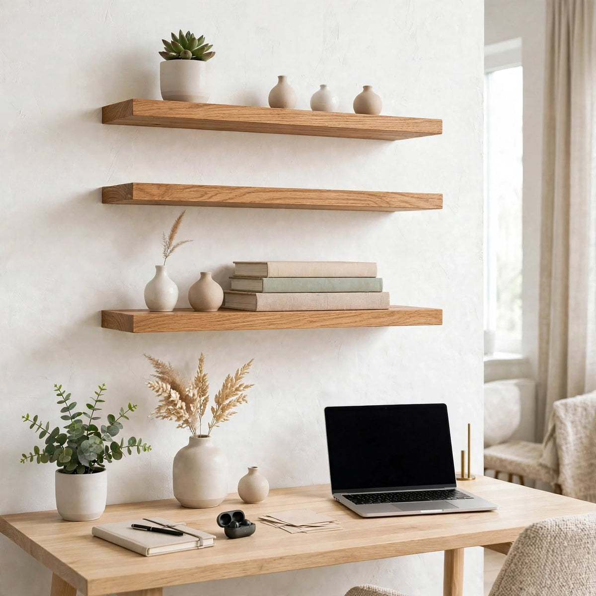 Set of 3 Display Wall Décor Floating Shelves - Brown Finish (600 x 150 x 20 mm)