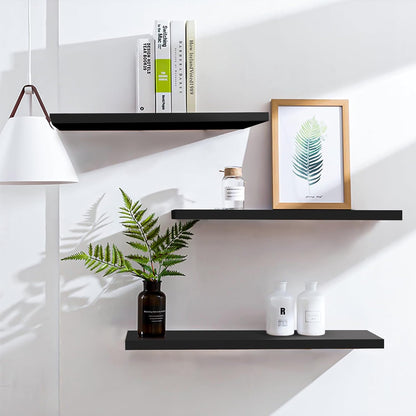 Set of 3 Display Wall Décor Floating Shelves with Hidden Metal - Black (600 x 140 x 20 mm)