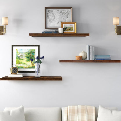 Set of 3 Display Wall Décor Floating Shelves with Hidden Metal - Rustic Brown (600 x 140 x 20 mm)