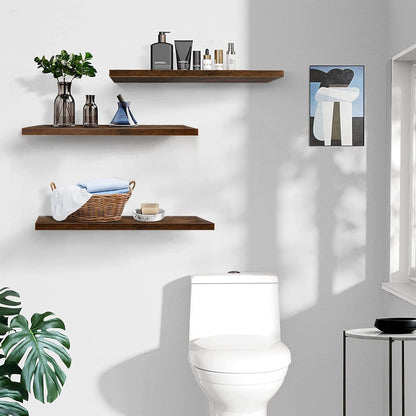 Set of 3 Display Wall Décor Floating Shelves with Hidden Metal - Rustic Brown (600 x 140 x 20 mm)