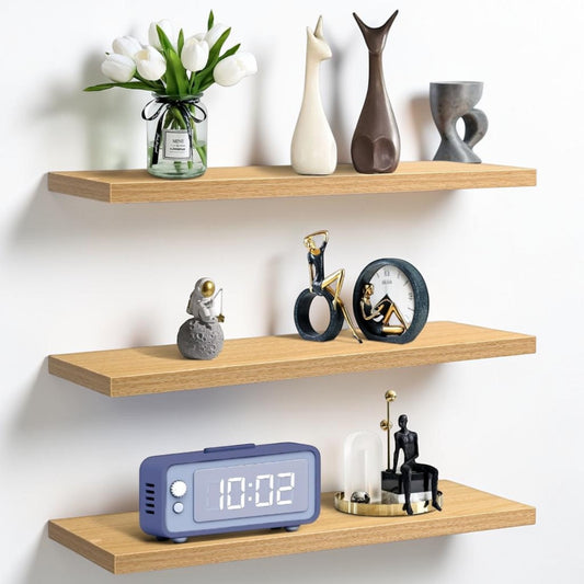 Set of 3 Display Wall Décor Floating Shelves with Hidden Metal - Natural Colour (600 x 140 x 20 mm)