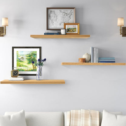 Set of 3 Display Wall Décor Floating Shelves with Hidden Metal - Natural Colour (600 x 140 x 20 mm)
