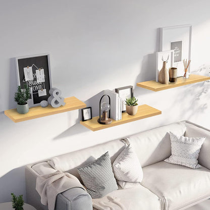 Set of 3 Display Wall Décor Floating Shelves with Hidden Metal - Natural Colour (600 x 140 x 20 mm)