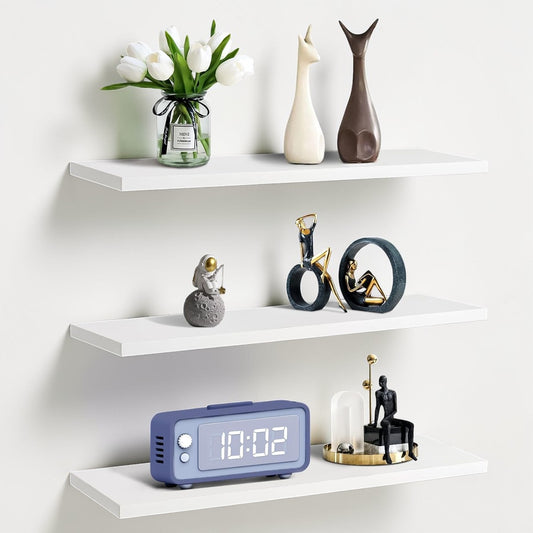 Set of 3 Display Wall Décor Floating Shelves with Hidden Metal - White (600 x 140 x 20 mm)