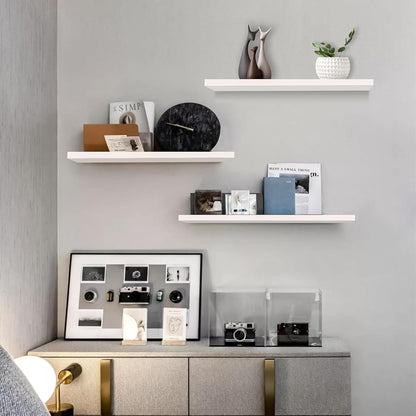 Set of 3 Display Wall Décor Floating Shelves with Hidden Metal - White (600 x 140 x 20 mm)