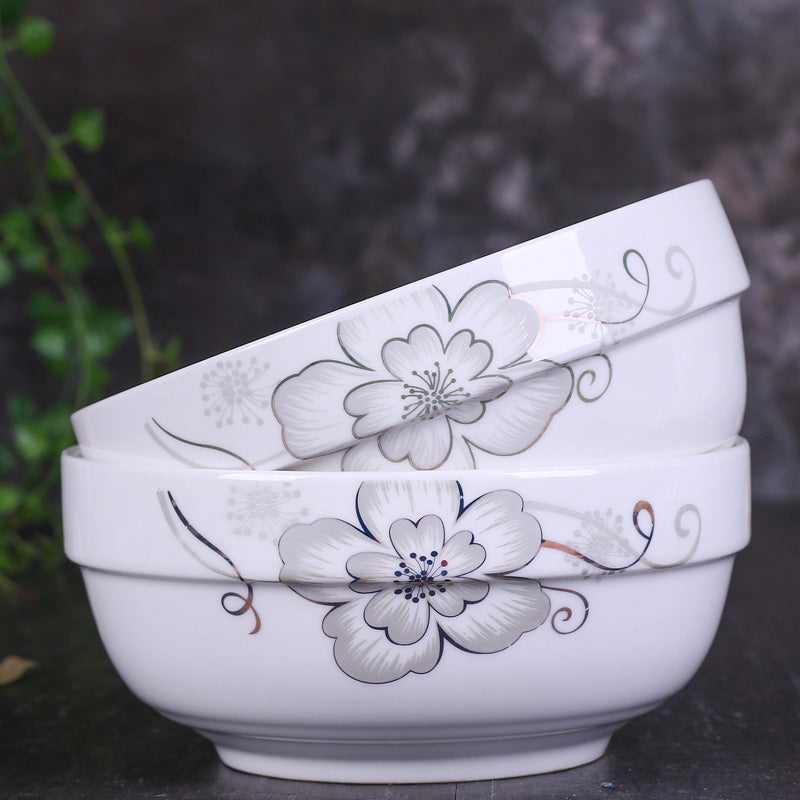 Set of 3 Large 25cm Stackable Kitchen Ceramic Bowls for Family Daily Use