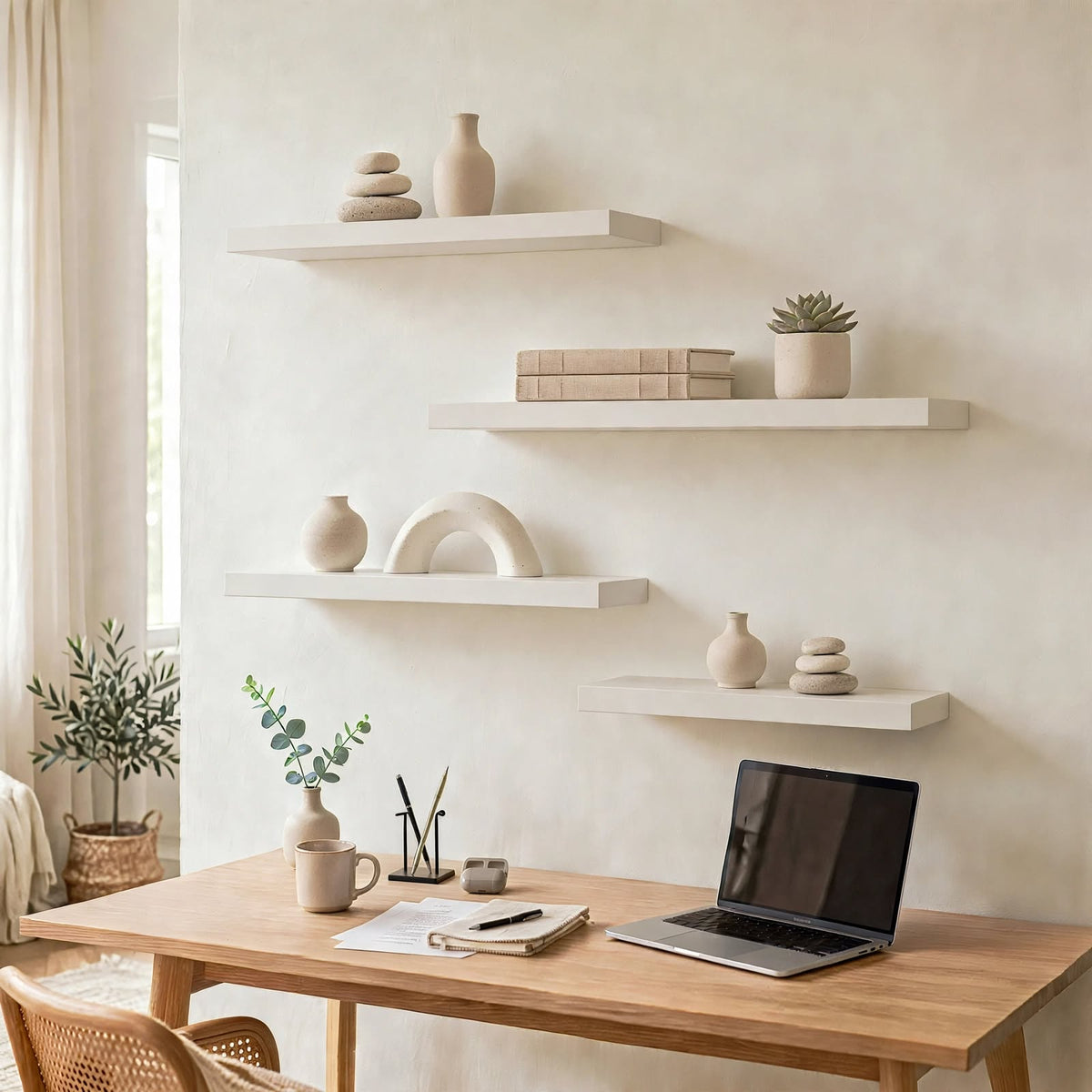 Set of 4 Display Wall Décor Floating Shelves - Antique White (Mixed Sizes)