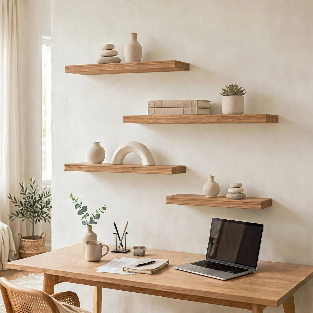 Set of 4 Display Wall Décor Floating Shelves - Brown (Mixed Sizes)