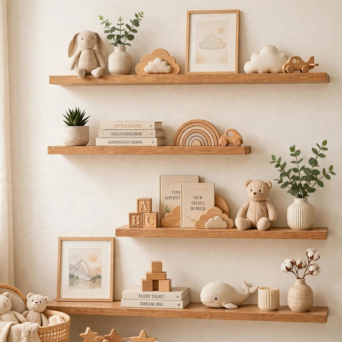 Set of 4 Display Wall Décor Floating Shelves - Brown (Mixed Sizes)