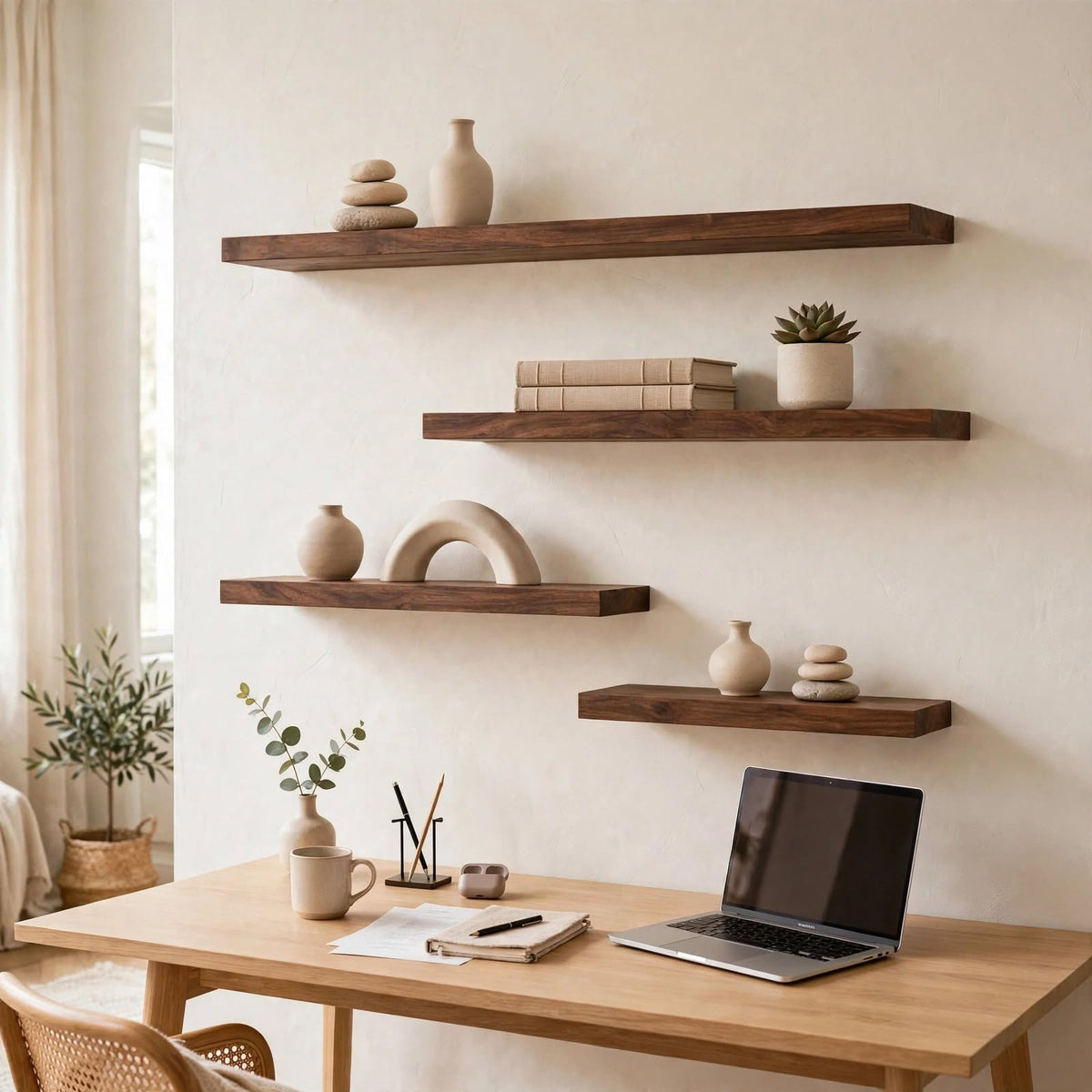 Set of 4 Display Wall Décor Floating Shelves - Dark Brown (Mixed Sizes)