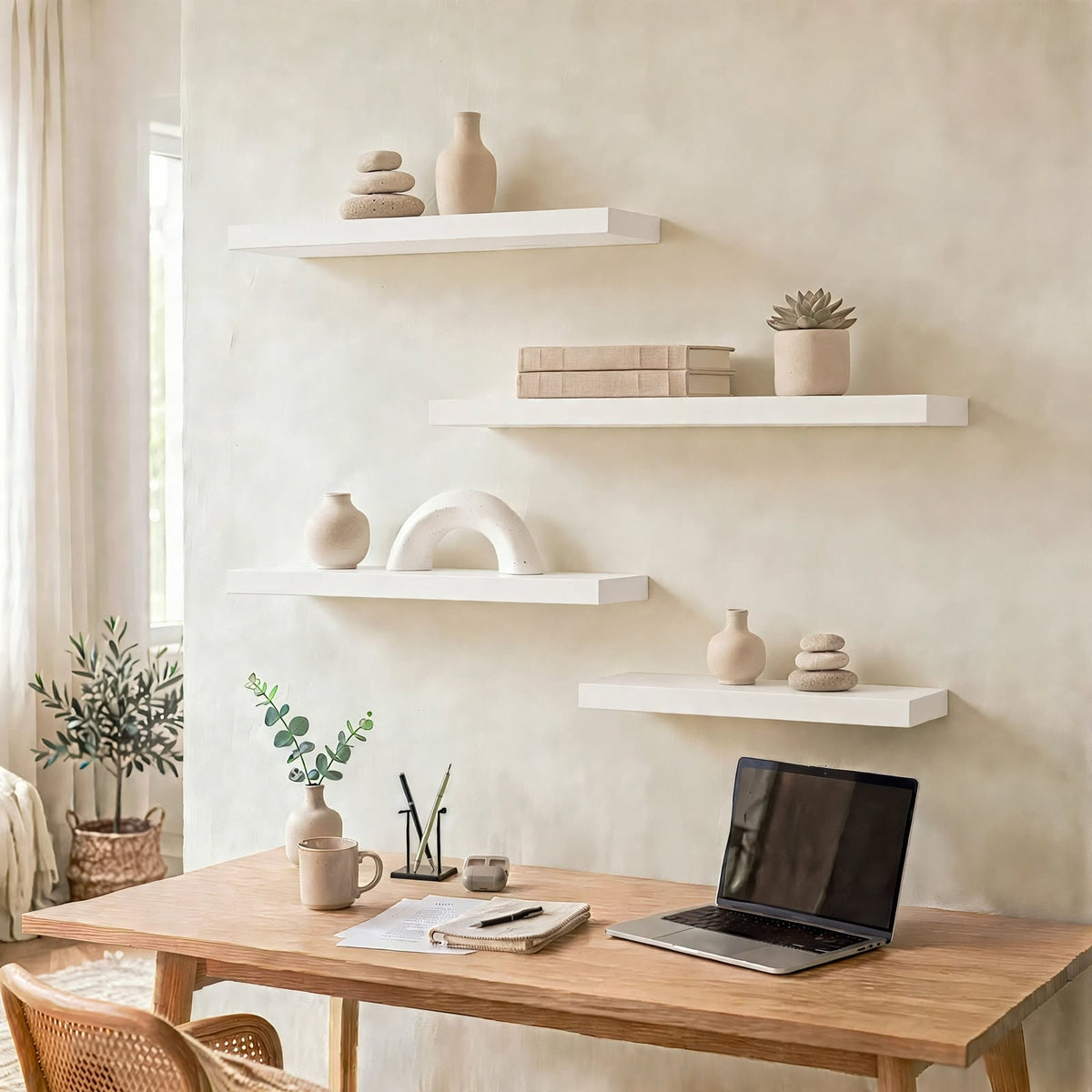 Set of 4 Display Wall Décor Floating Shelves - White (Mixed Sizes)